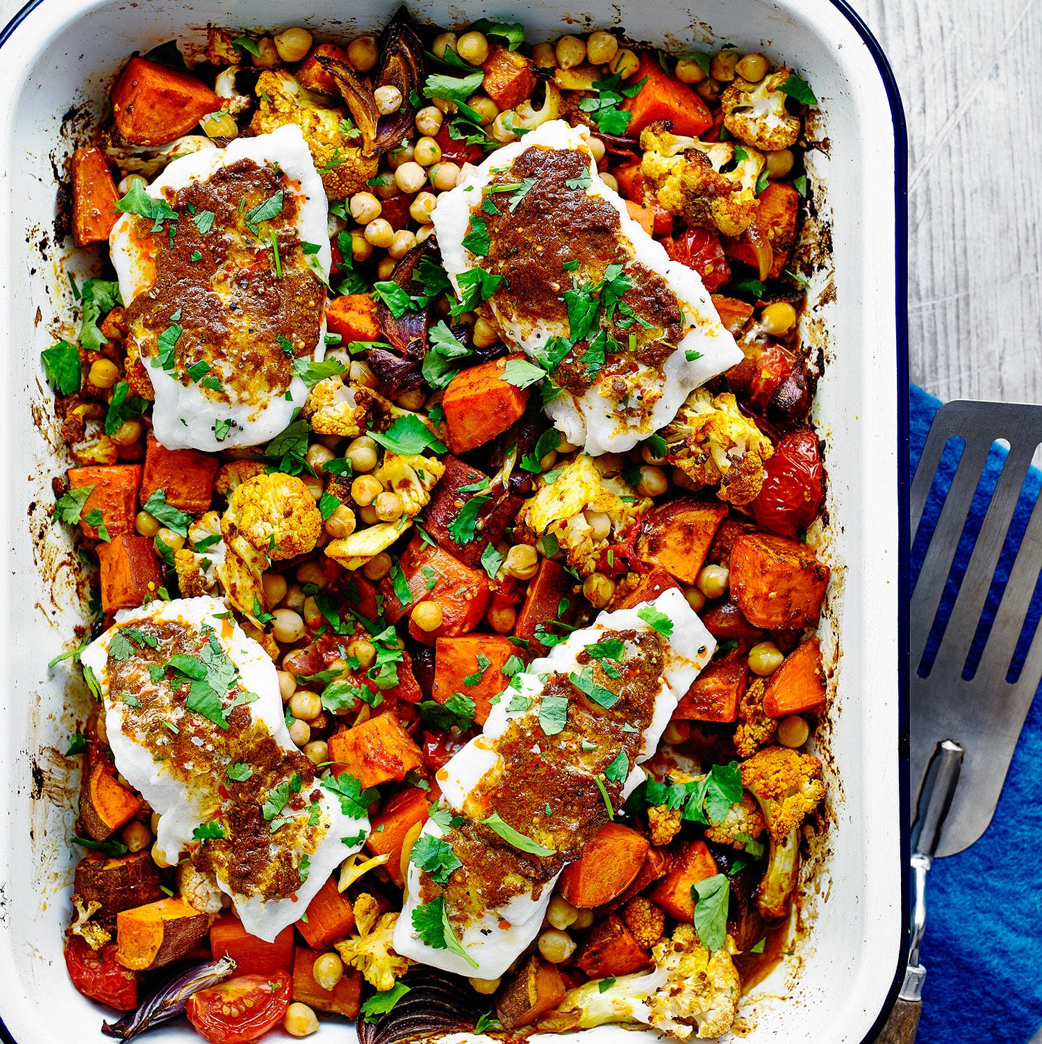 best fish recipes one pot sweet potato and cod traybake