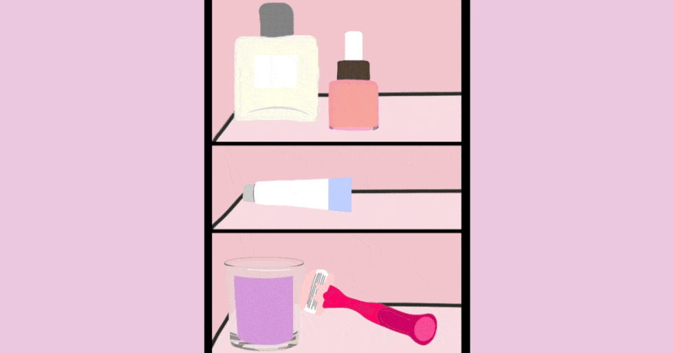Pink, Bottle, Line, Clip art, Material property, Shelf, Furniture, Table, Glass bottle, Plastic bottle, 
