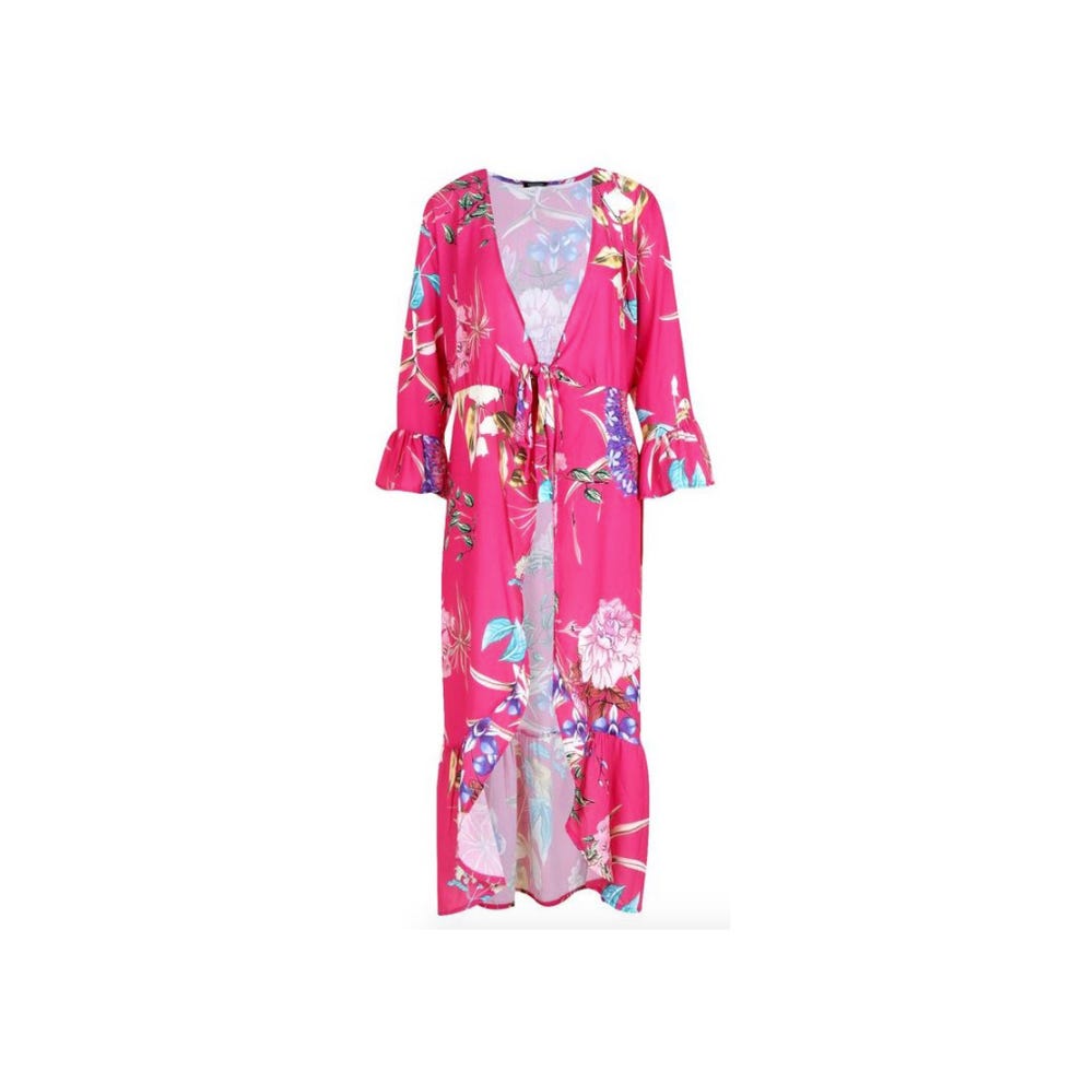 Clothing, Pink, Robe, Kimono, Dress, Sleeve, Nightwear, Costume, Outerwear, Day dress, 
