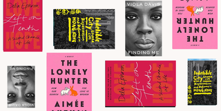 book covers of finding me by viola davis, the lonely hunter by aimee lutkin, left on tenth by delia ephron, and invisible city by louisa lim book covers of finding me by viola davis, the lonely hunter by aimee lutkin, left on tenth by delia ephron, and invisible city by louisa lim