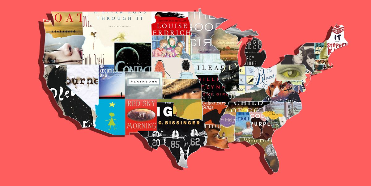 map of united states with book covers