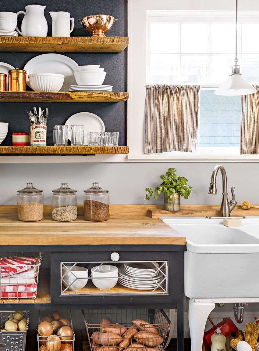 Kitchen bookcase style floating shelves ideas