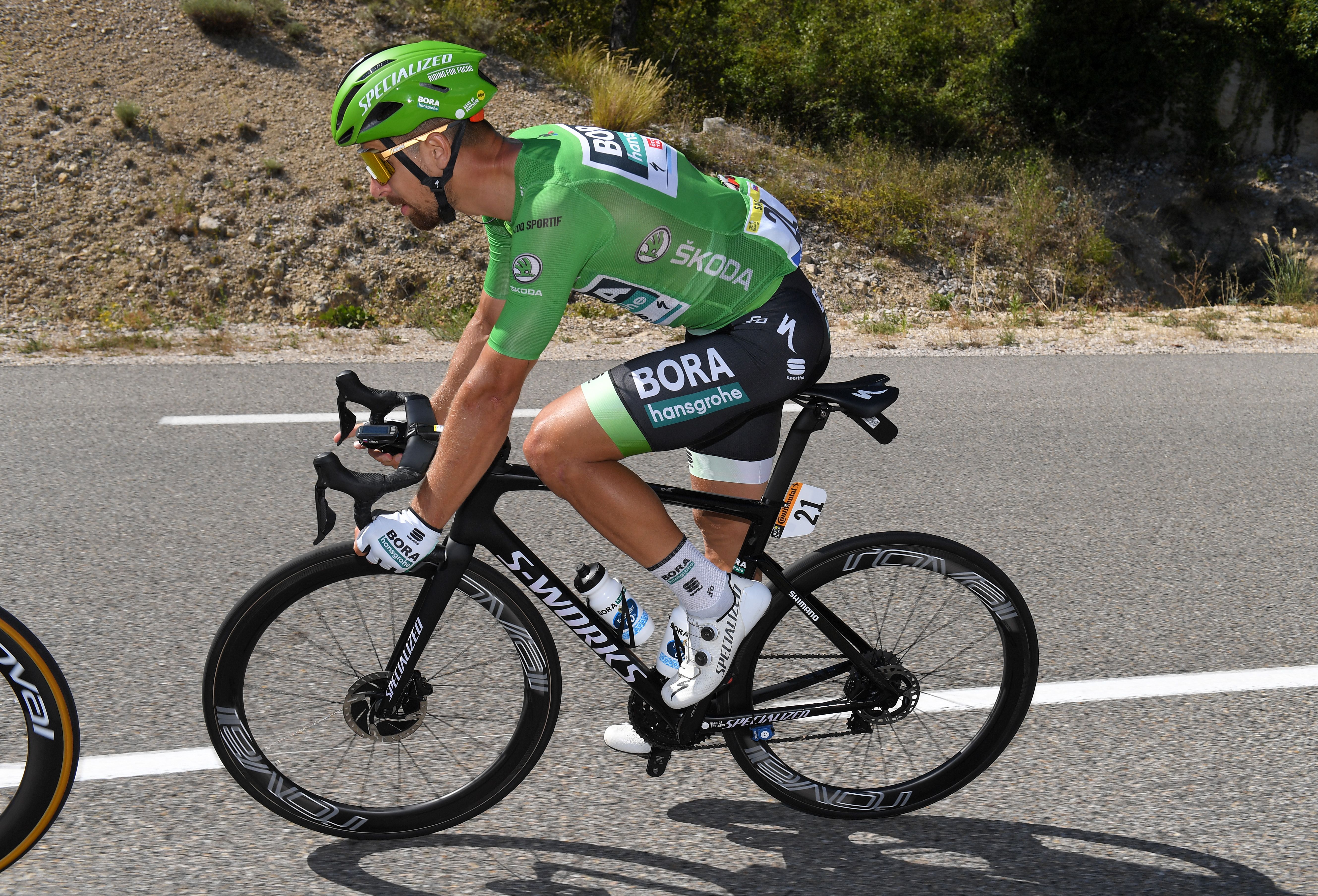 The line between aero and climbing bikes is getting increasingly blurred. The Tarmac SL7, seen here under Peter Sagan, is nearly as fast as the Venge in the wind tunnel.