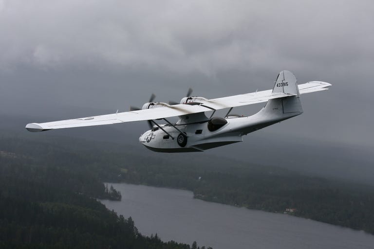 boras, sweden consolidated pby catalina vintage flying boat in us army air force naval rescue colors