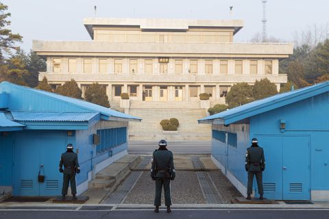 Border guards at the conference room, DMZ (Demilitarized Zone) on the border of North and South Korea, South Korea, Asia