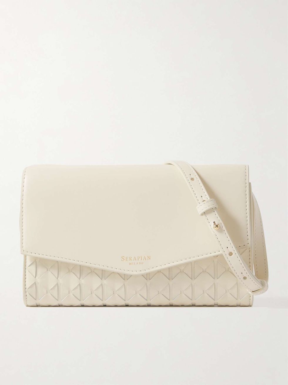 a white and grey purse