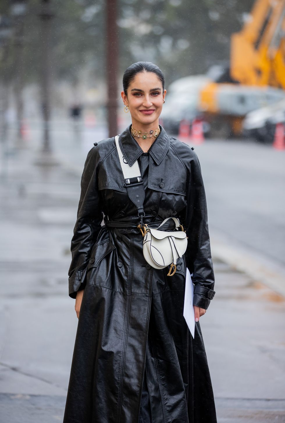 paris, france   september 29 fiona zanetti seen wearing black coat, white bag dior outside dior during paris fashion week   womenswear spring summer 2021  day two on september 29, 2020 in paris, france photo by christian vieriggetty images