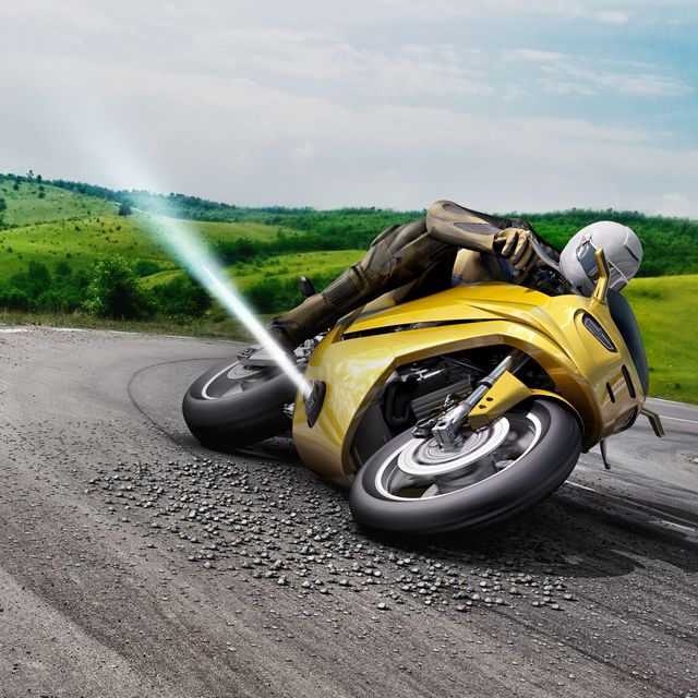 Land vehicle, Motorcycle, Vehicle, Motor vehicle, Asphalt, Road, Mode of transport, Yellow, Automotive tire, Motorcycling, 