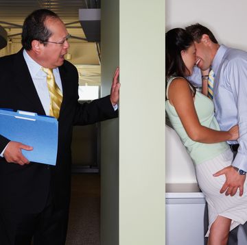 boss catches colleagues kissing