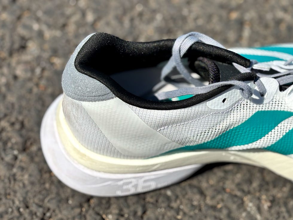 close up of the heel of a running shoe