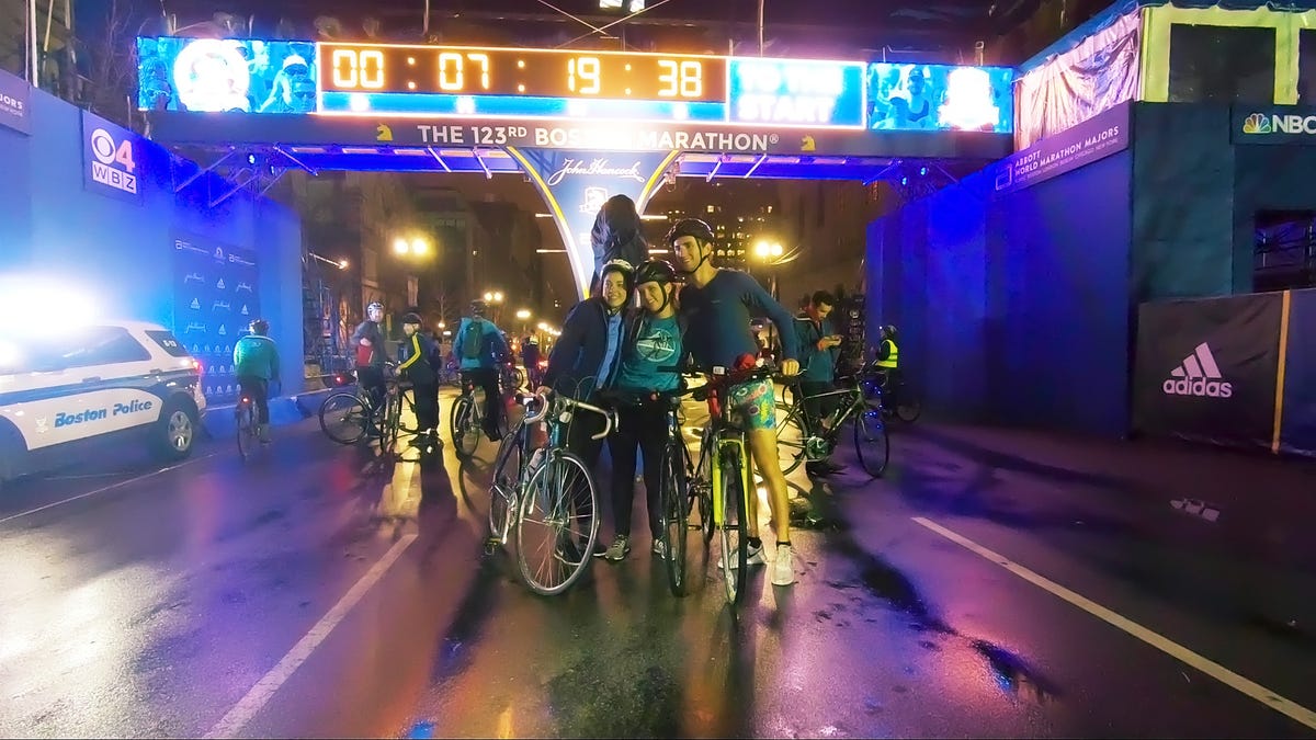 Cyclists Ride Boston Marathon Course Midnight Bike Ride Boston Marathon