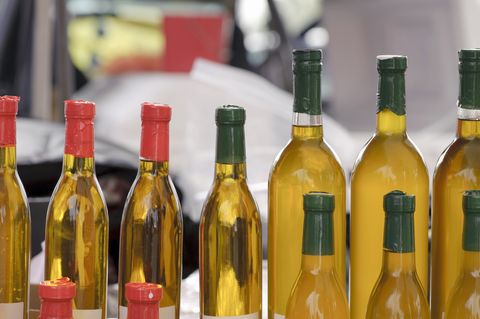 bottles of olive oil, farmers' market, pasadena