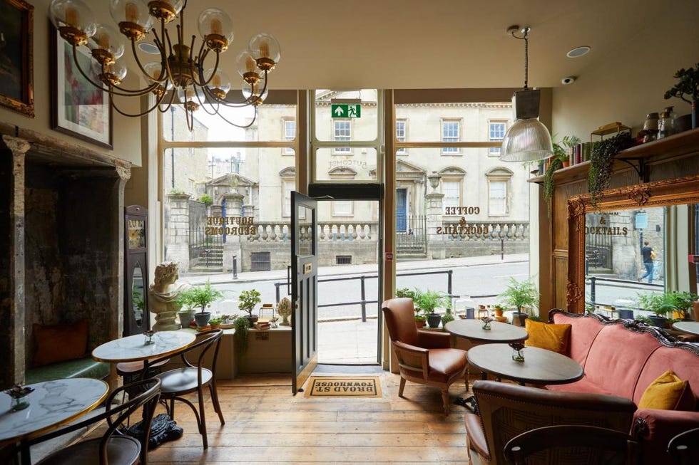 a room with a large glass door