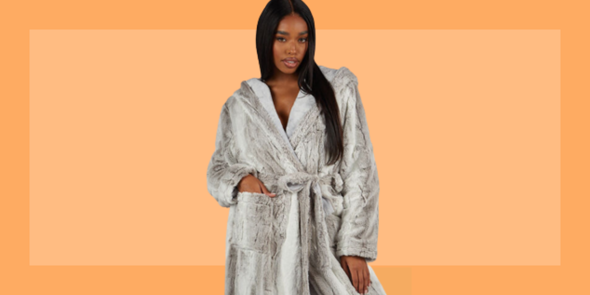 Beige fluffy hooded dressing gown | River Island