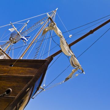 bow of a sailing ship from below