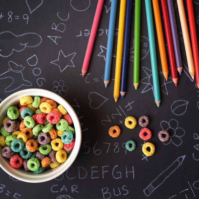 Bowl of cereal and colored pencils