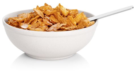 Bowl of corn flakes cereal