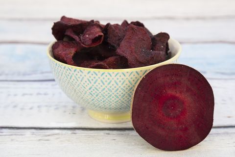 bowl with beetroot chips and fleur de sel