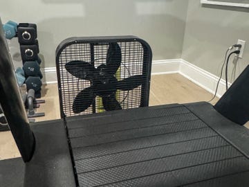 box fan near a treadmill