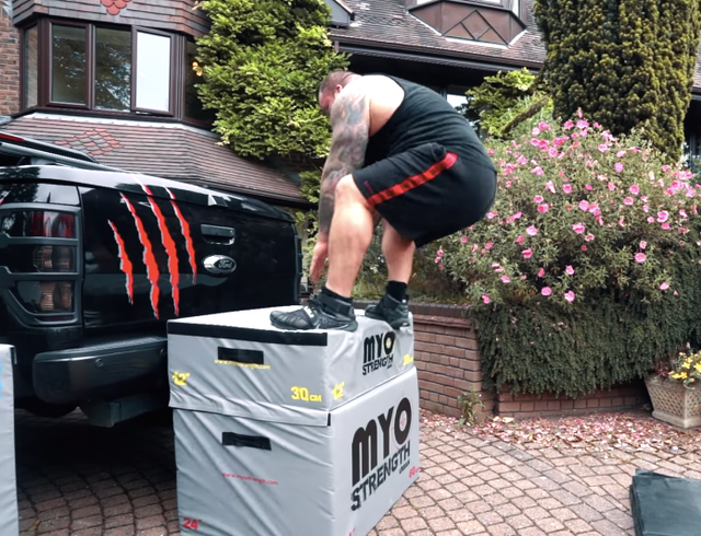 360Pound Strongman Eddie Hall Does Box Jumps on Leg Day