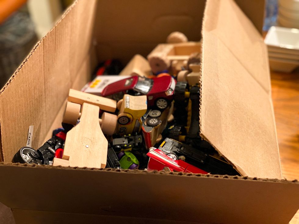 box of assortment of toys