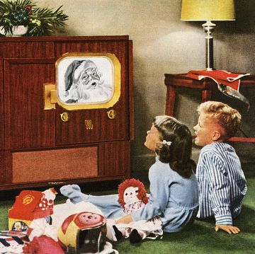 children watching television in vintage holiday ad
