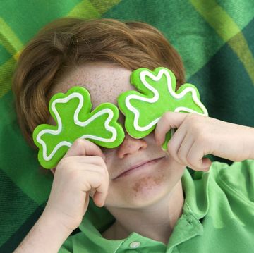 boy leprechaun, smiling irish child  st patrick's day shamrock cookies