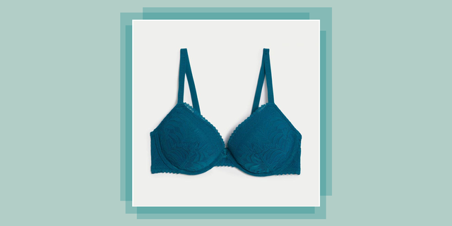 NEW! M&S Rosie Marks & Spencer light blue floral silk and lace padded plunge  bra