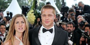 cannes, france  us actor brad pitt and his wife jennifer aniston arrive to attend the official projection of us director wolfgang petersens film troy, 13 may 2004, at the 57th cannes film festival in the french riviera town hollywood took over the french riviera today as brad pitt and his co stars of the epic movie arrived to present their 175 million dollar 147 million euro plus swords and sandals feature, being shown out of competition, in the blaze of cannes publicity  afp photofrancois guillot  photo credit should read francois guillotafp via getty images
