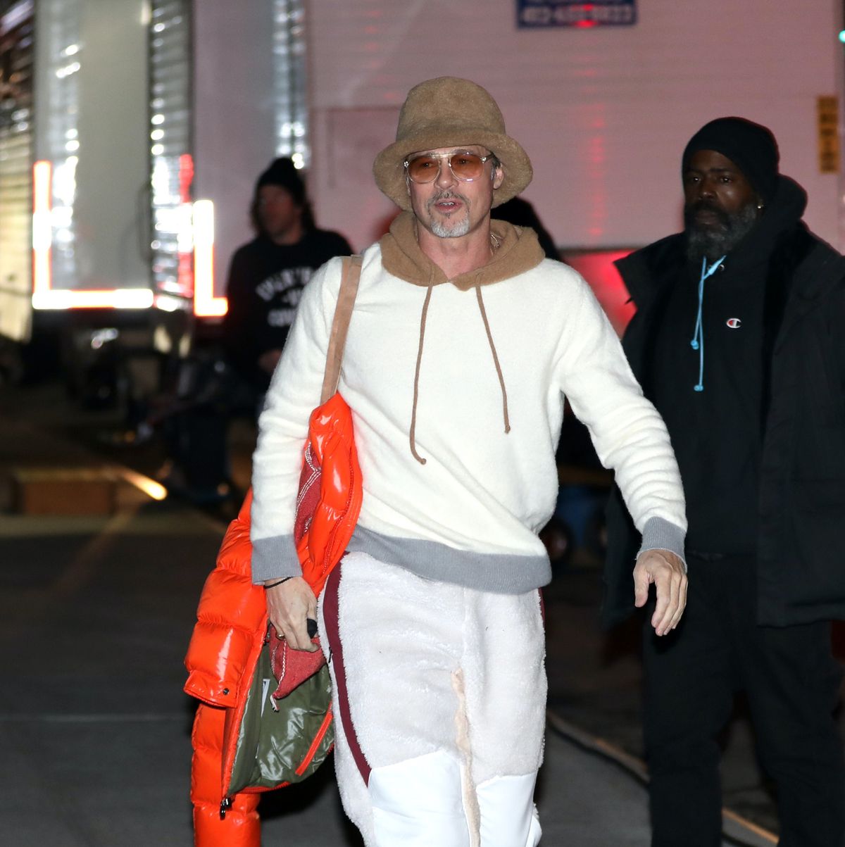 Brad Pitt Stepped Out in a Giant Fuzzy Bucket Hat: Pics