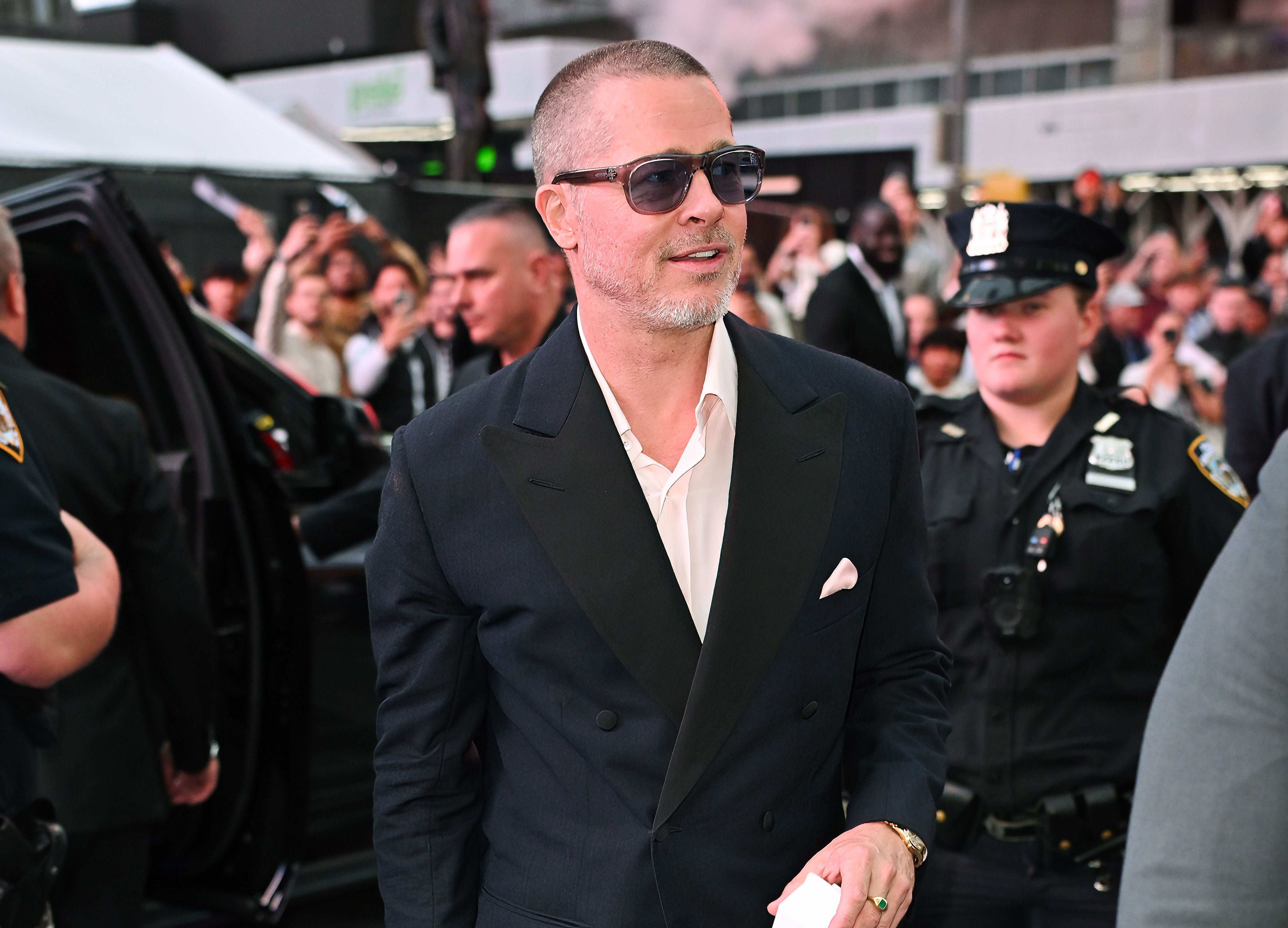 Brad Pitt’s Fashion Game Picks Up Speed in a Navy Suit at the 'F1' Premiere