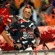tampa, florida february 07 tom brady 12 of the tampa bay buccaneers signals after winning super bowl lv at raymond james stadium on february 07, 2021 in tampa, florida photo by mike ehrmanngetty images