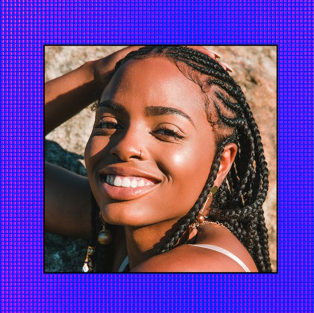 beautiful black woman with braids on a blue collage template