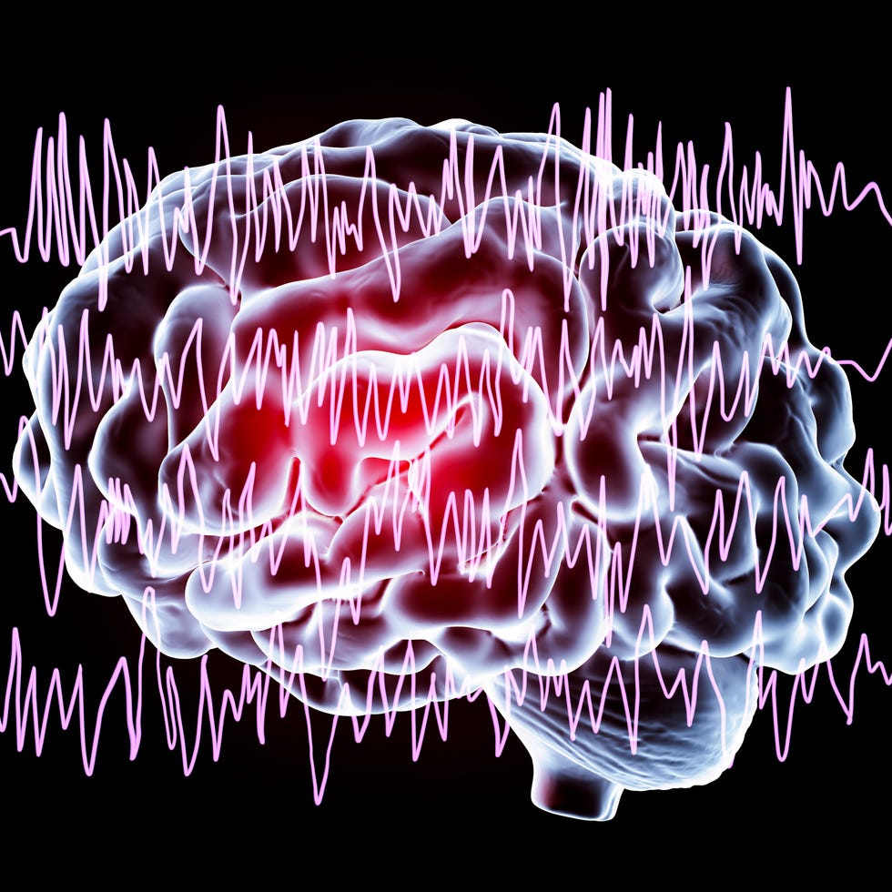 brain and brain waves in epilepsy, illustration