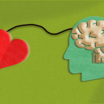 brain and red heart connectedemotional intelligence concept in paper cut in green background