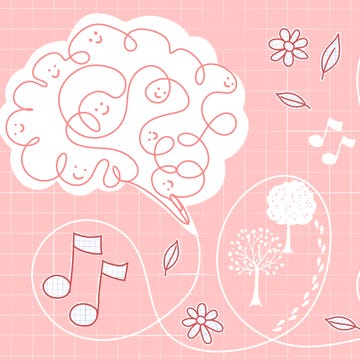 Brain boost creativity concept illustration representing creativity and inspiration through a brain musical notes a hand and nature elements