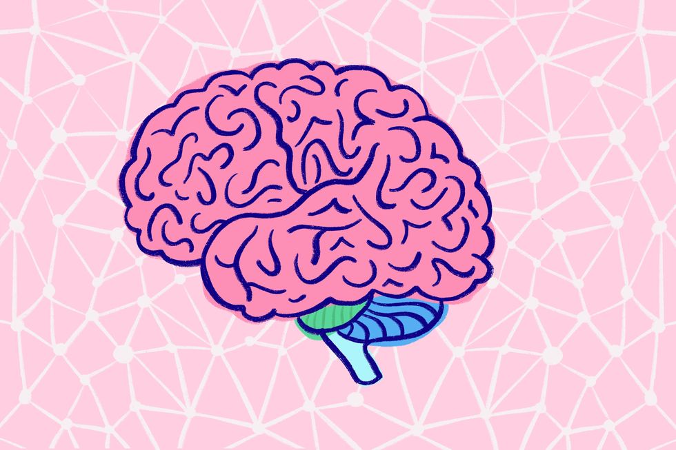 brain neuron connections, mental health flat illustration on pink