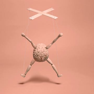 a model figure resembling a puppet with a brain as its torso and wooden limbs suspended by strings a model figure resembling a puppet with a brain as its torso and wooden limbs suspended by strings