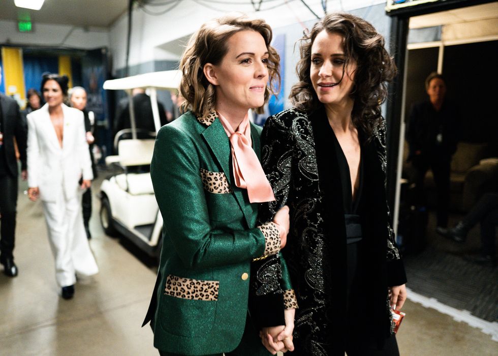 nashville, tennessee   november 13 for editorial use only brandi carlile and catherine shepherd backstage during the 53rd annual cma awards at bridgestone arena on november 13, 2019 in nashville, tennessee photo by robby kleingetty images for cma