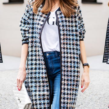 Clothing, Plaid, Street fashion, Tartan, Pattern, Jeans, Outerwear, Coat, Fashion, Denim, 