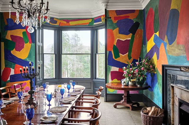 Colorful painted walls in dining room