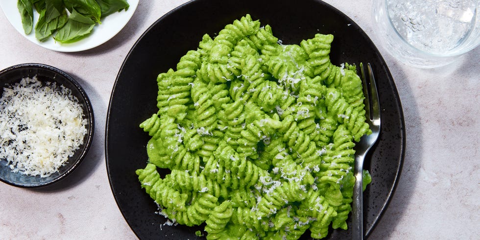 green pasta named and styled after charli xcx's brat album cover