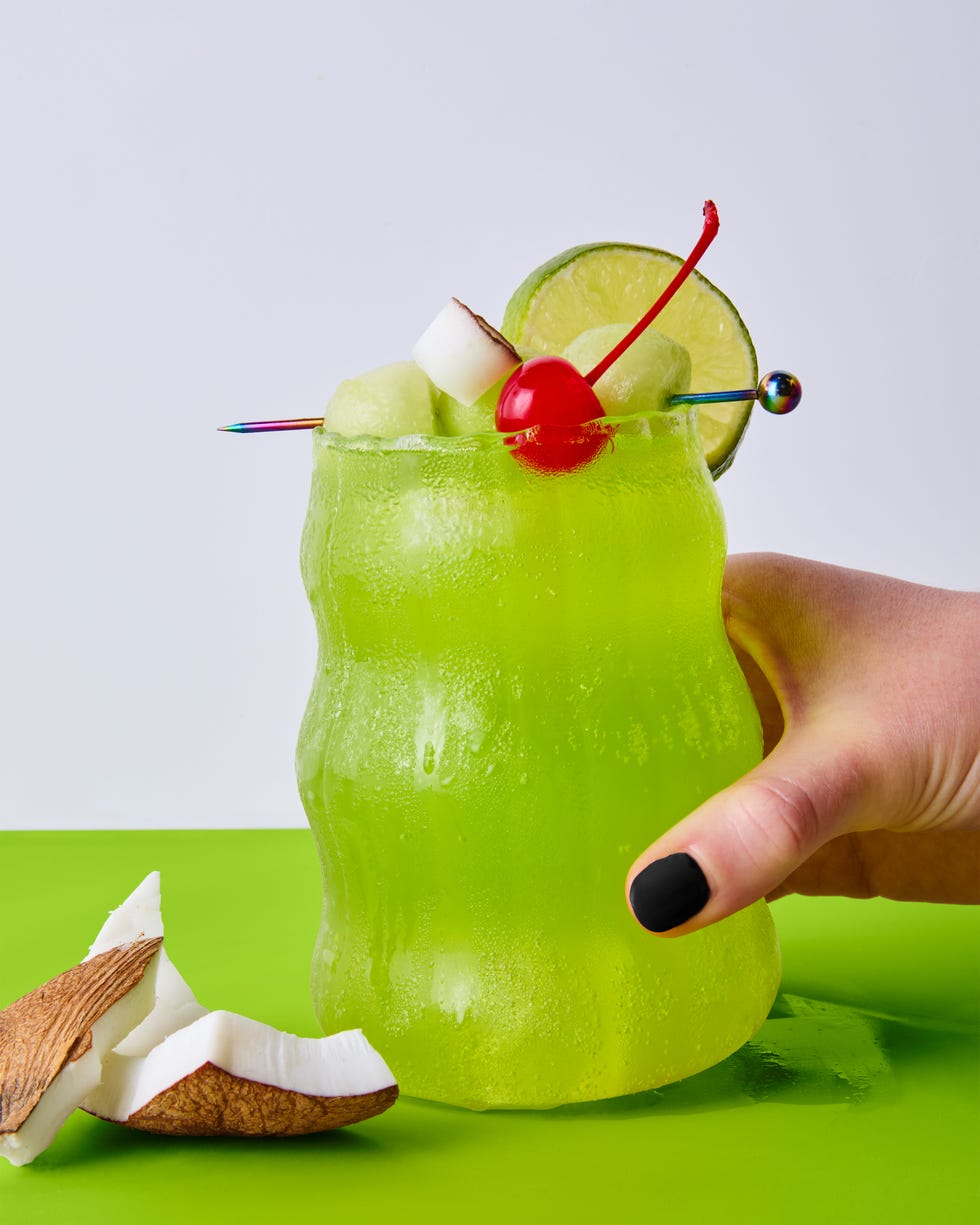 sour cocktail styled after charli xcx's brat album cover