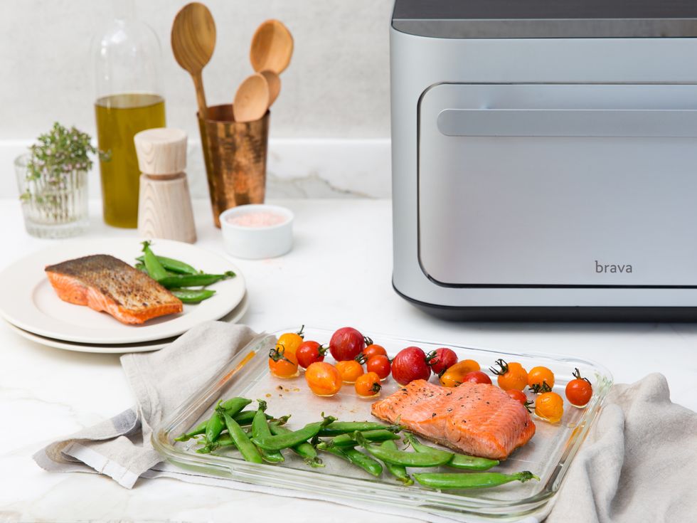 brava smart oven with salmon and vegetables