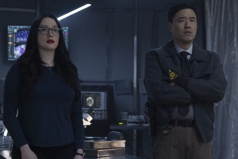 l r kat dennings as darcy lewis and randall park as jimmy woo in marvel studios' wandavision exclusively on disney photo by chuck zlotnick ©marvel studios 2021 all rights reserved