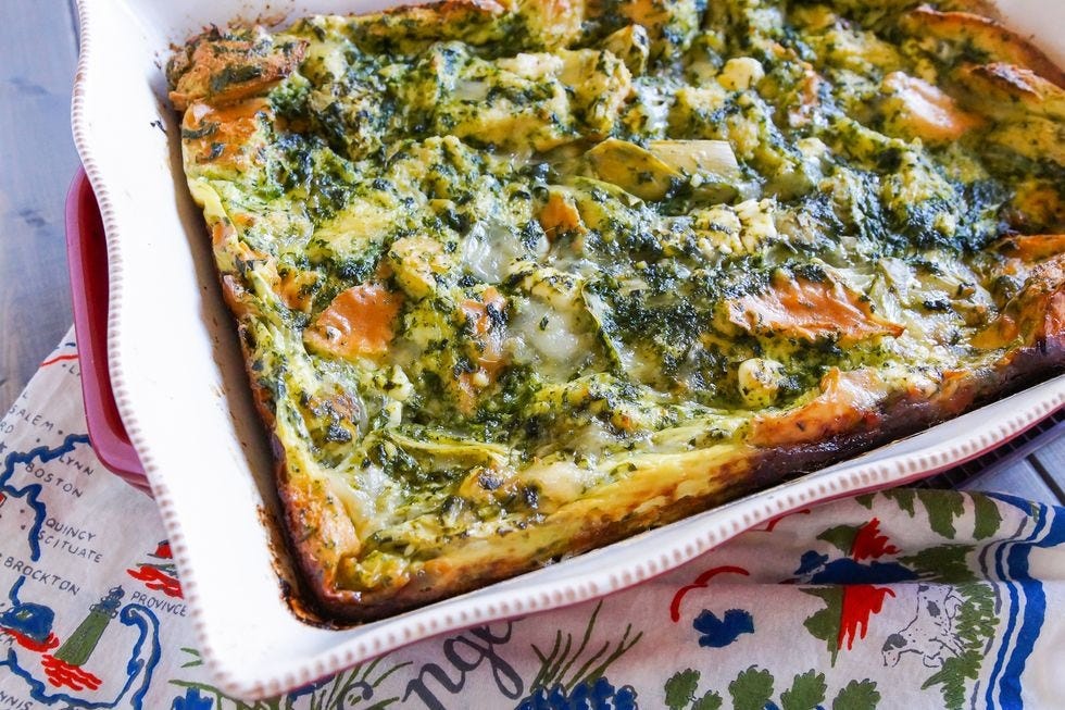 spinach artichoke strata breakfast casserole