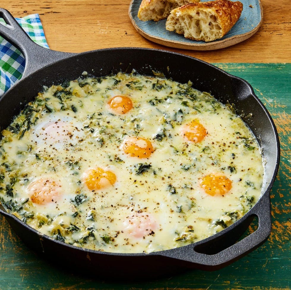 spinach artichoke baked eggs breakfast casserole