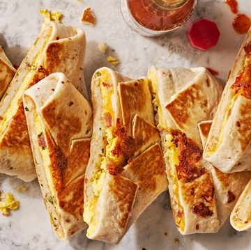 crunchwrap layered with eggs, hashbrowns, and bacon