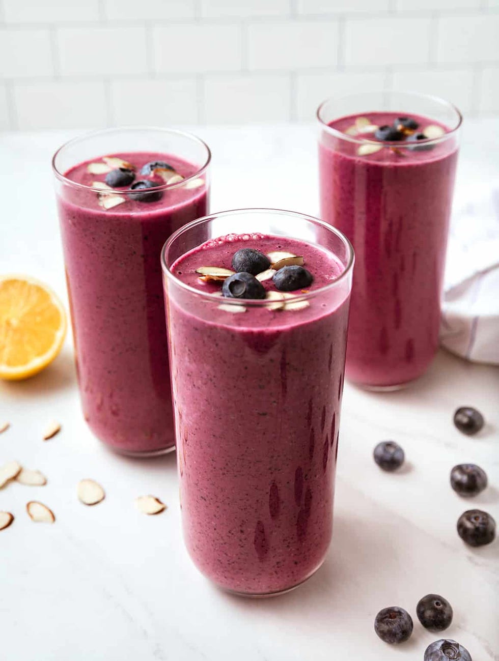 breakfast ideas for kids three glasses of blueberry smoothie