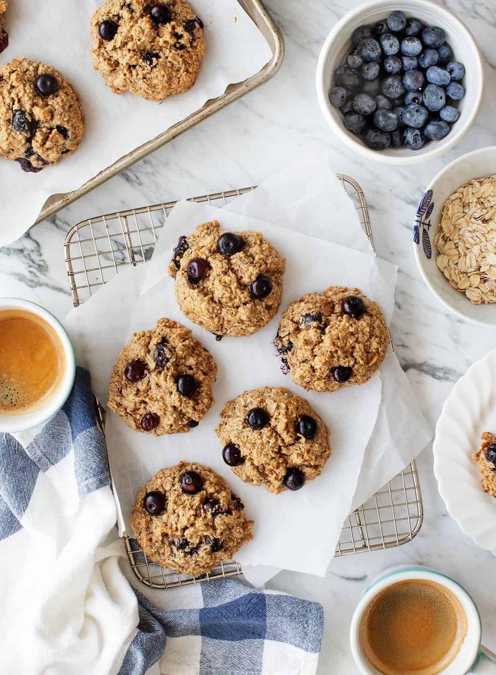 oatmeal breakfast cookies with blueberries on cooling rack